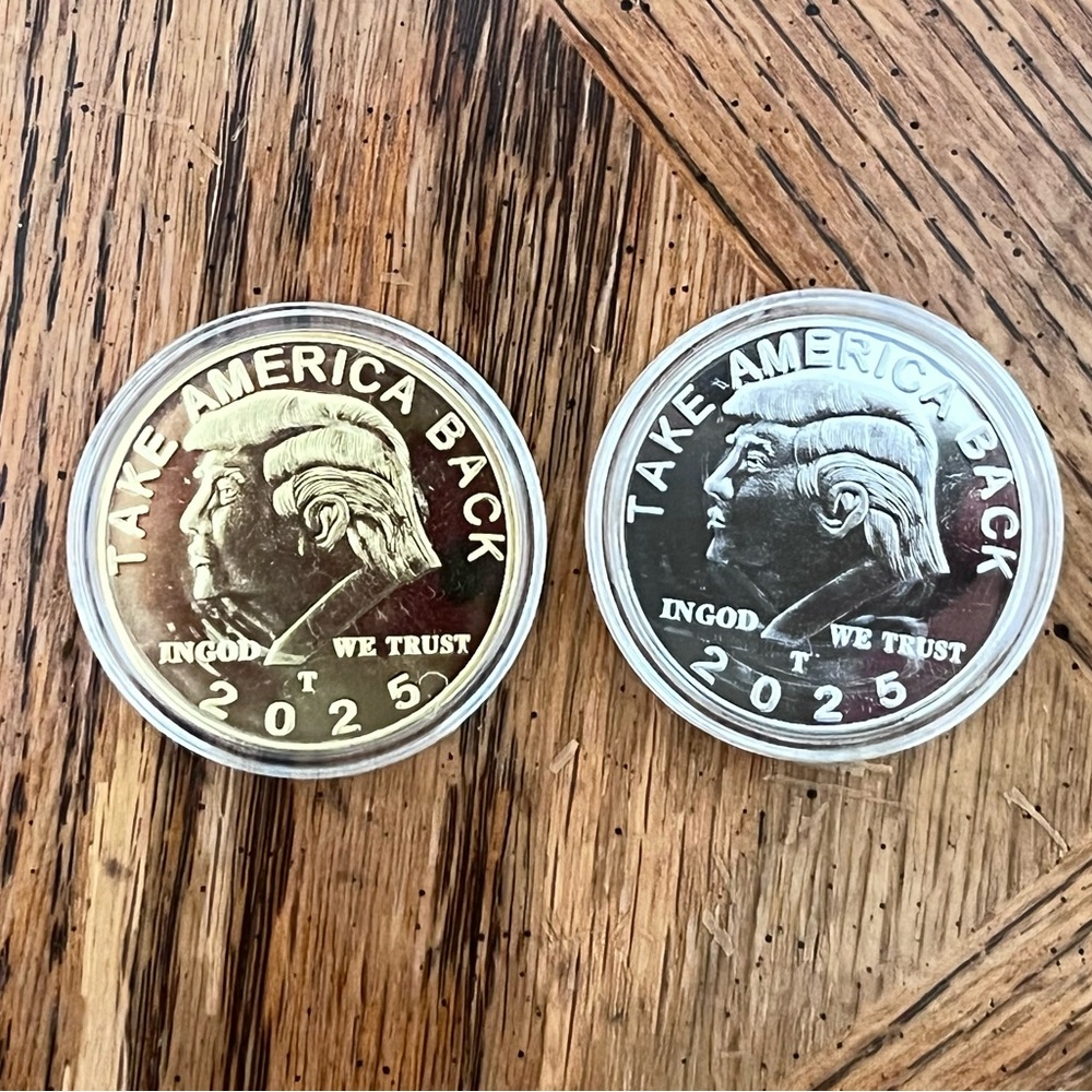 President Trump Gold and Silver Challenge Coins and Trump 5G Coverage Decal